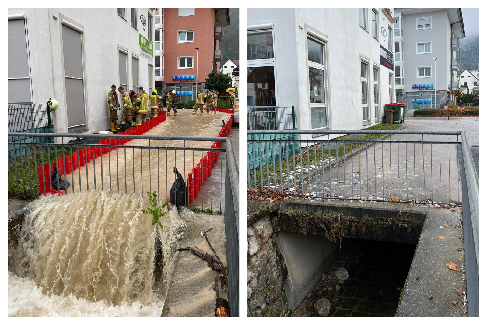 NOAQ Boxwall as a temporary canal and the same location post-flood NOAQ BOXWALL BW50 Success Story During & After Deployment - WEB